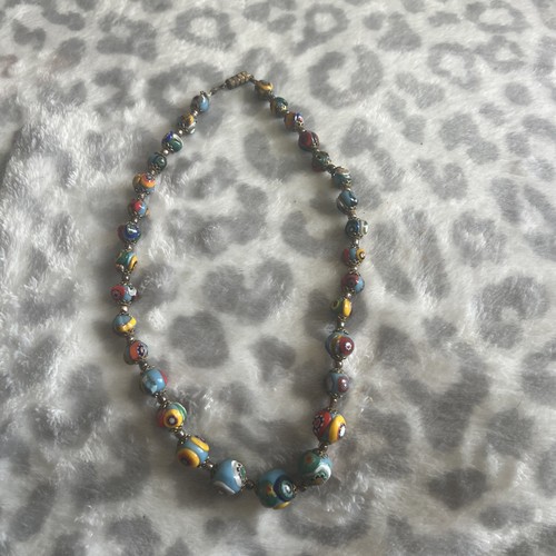 Italian Venetian Murano Glass Bead Millefiori Vintage Antique Necklace