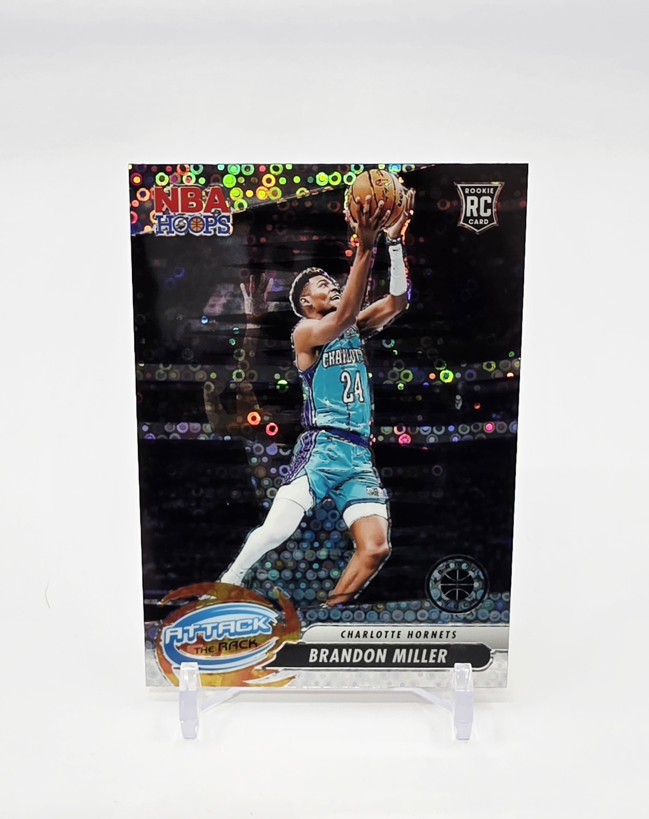2023-24 Panini NBA Hoops Brandon Miller RC Attack The Rack Disco Prizm No. 10 