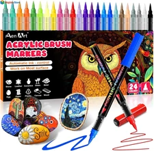 24 Pcs Acrylic Paint Marker Pens Waterproof Brush Fine Tip Art Rock Painting DIY