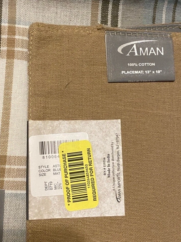 AMAN fabric table runner with 8 pack of placemats plaid reversible Blue Tan - Image 3 of 3