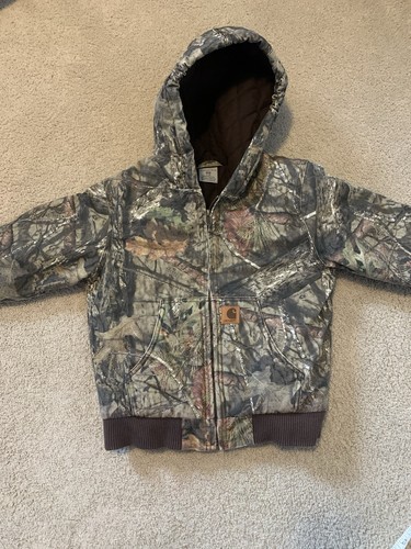 Vintage Carhartt Full Zip Camouflage Mossy Oak Hooded Jacket Youth Size S 7/8