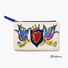 Brighton Canvas Zipper Pouch Heart Folk Art Makeup Bag Travel Cosmetic Boho