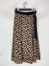 Hobbs Brown Leopard Print Midi A-Line Skirt Tie Waist UK 6