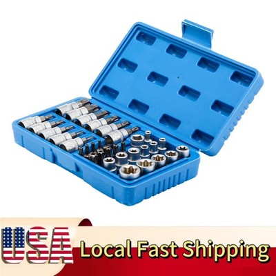 Torx Bit Socket Handheld Tool 34Set CR-V 34pcs Security Bits 5/16''F 3/8 Drive
