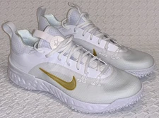 NIKE Huarache Elite 9 Low LAX White Gold TF Turf Lacrosse Cleats NEW Mens Sz 9.5