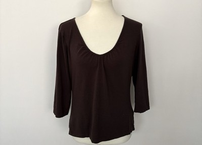 Hillard & Hanson Women's Top Brown Pullover Stretch 3/4 Sleeve Sz LG