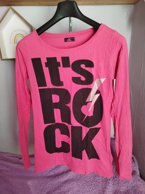 Langarm Shirt Its Rock Pink Schwarz Blitz Tshirt Punk Vintage Damen Kleidung emo