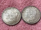 MORGAN SILVER DOLLAR COINS.  LOT OF 2 NICE XF+/AU.  PRE. 1921 LOT # 16