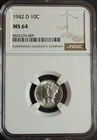 1942-D Mercury Dime 10C NGC MS64 Silver Coin
