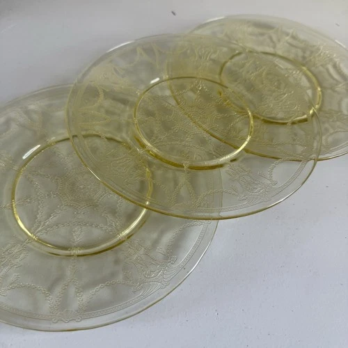3 Anchor Hocking Depression Glass Yellow Cameo Ballerina Plate 8"