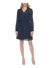TOMMY HILFIGER Womens Navy Slip Lining Pullover Tie Long Sleeve Dress 2