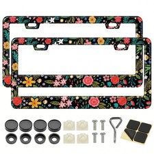 Fivzhh Flower License Plate Frame Universal Aluminum Car Cover Black Fivzhh Flower License Plate Frame Universal Aluminum Car Cover Black