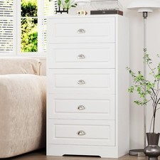 Dresser with 5 Drawers, Wood Chest of Drawers White Dresser for Bedroom,Vertical