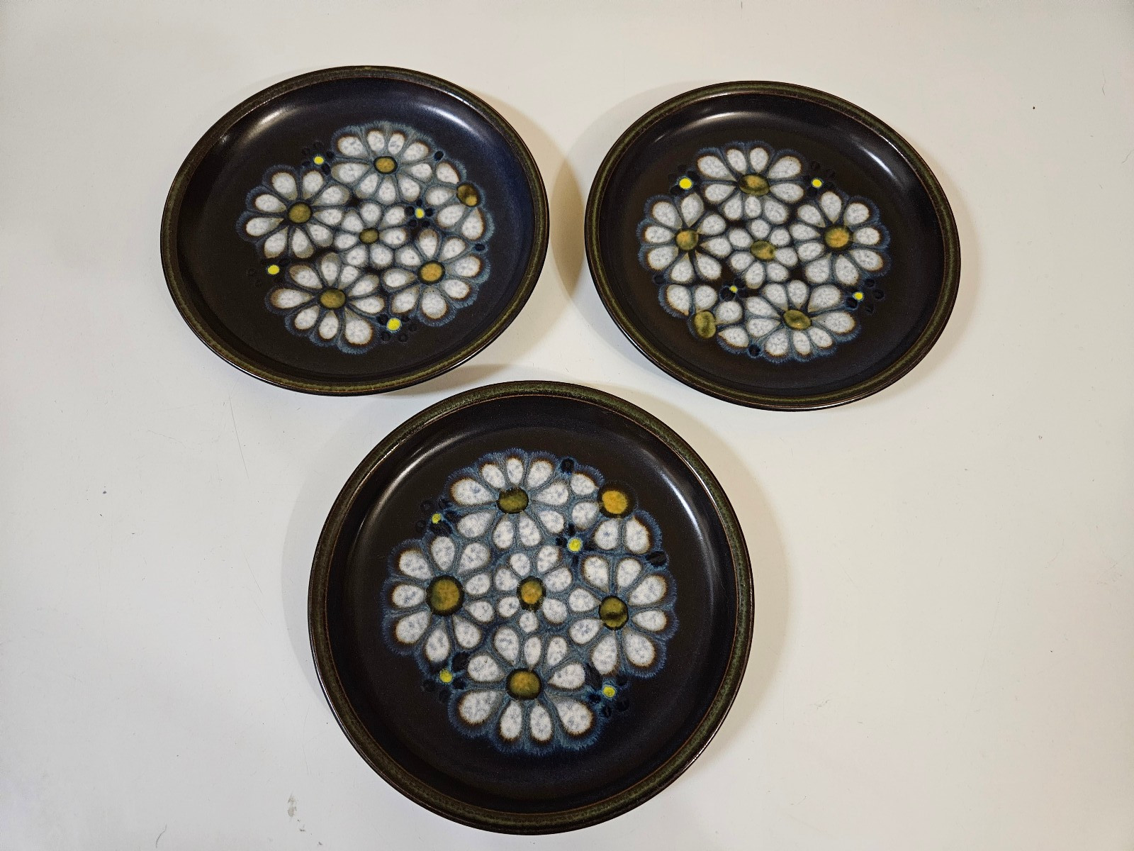 Denby-Langley England Stoneware Kismet Blue 3 Bread Butter Salad Plates 6 5/8"