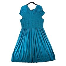 Trina Turk Dress Womens Sz XL Teal Jersey Knit Ruched Coastal Resort Stretch USA