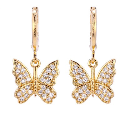 Aretes Mariposas 14K Gold Pendientes Joyeria Fina Prendas de Moda De Oro Mujer