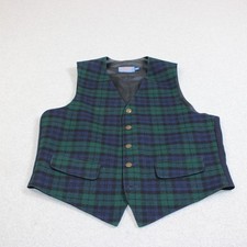 Pendleton Wool Vest Men 40 Green Plaid Gold Buttons Black Watch Heritage US READ