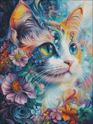 Floral Cat - Counted Cross Stitch Kits Needlework Embroidery DIY