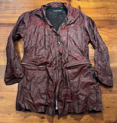 Riani Womens Burgundy Metallic Crinkle Fabric Full Zip Jacket 36 (US S/6)