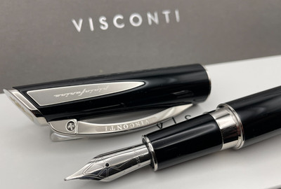 Visconti Italy Pininfarina XL Black & Steel Fountain Pen Extra Fine Nib $395 New