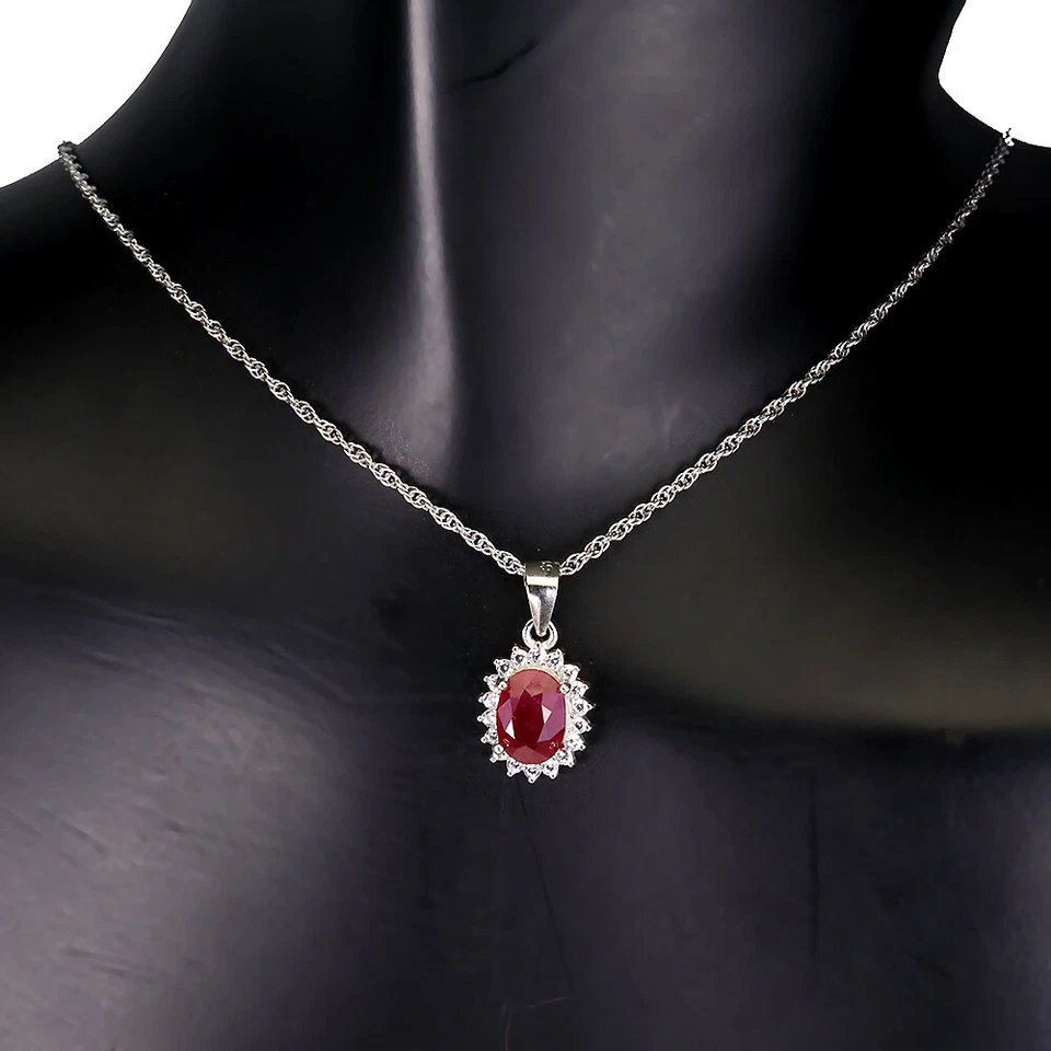 925 Sterling Silver Oval Ruby 7x5mm Simulated Cz Necklace 18 Ins - Image 2 of 4