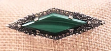 Vintage BOMA Sterling Silver 925 Malachite Marcasite Brooch Pin