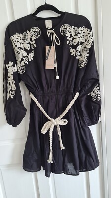 River Island Womens Mini Dress Black Embroidered Smock Collared Size 8 RRP  65 | eBay