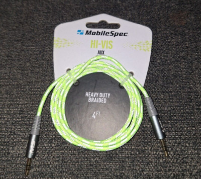 MobileSpec Hi-Visibility Braided Aux Cord 4 ft cord Neon Green MBSHV0402