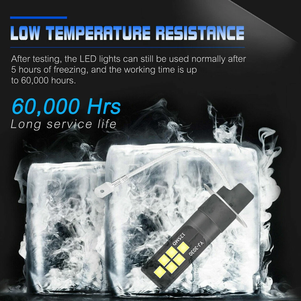 2X H3 LED Fog Light Bulb Conversion Kit 2000W 270000LM 6000K Driving Lamp - Image 3 of 4