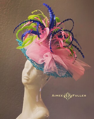 Kentucky Derby Hat Royal Ascot Fascinator Hat Turquoise Blue Pink Apple Green