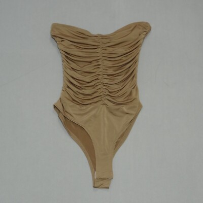 Strapless Ruched Sculpting Slim Top Bodysuit Snap Closure Stretch Tan Junior (M)