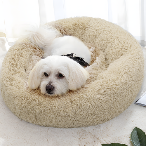 Pet Bed Long Plush Round Mat Soft Puppy Cat Self Warming Calming Cuddler Cushion - Picture 4 of 10
