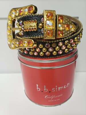 BB Simon Swarovski Large Crystal Black Leather Belt 32 L. | eBay display picture 1
