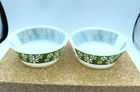 VINTAGE FIRE KING GREEN DAISY MILK GLASS SMALL BOWLS, LOT OF 2, ANCHOR HOCKING
