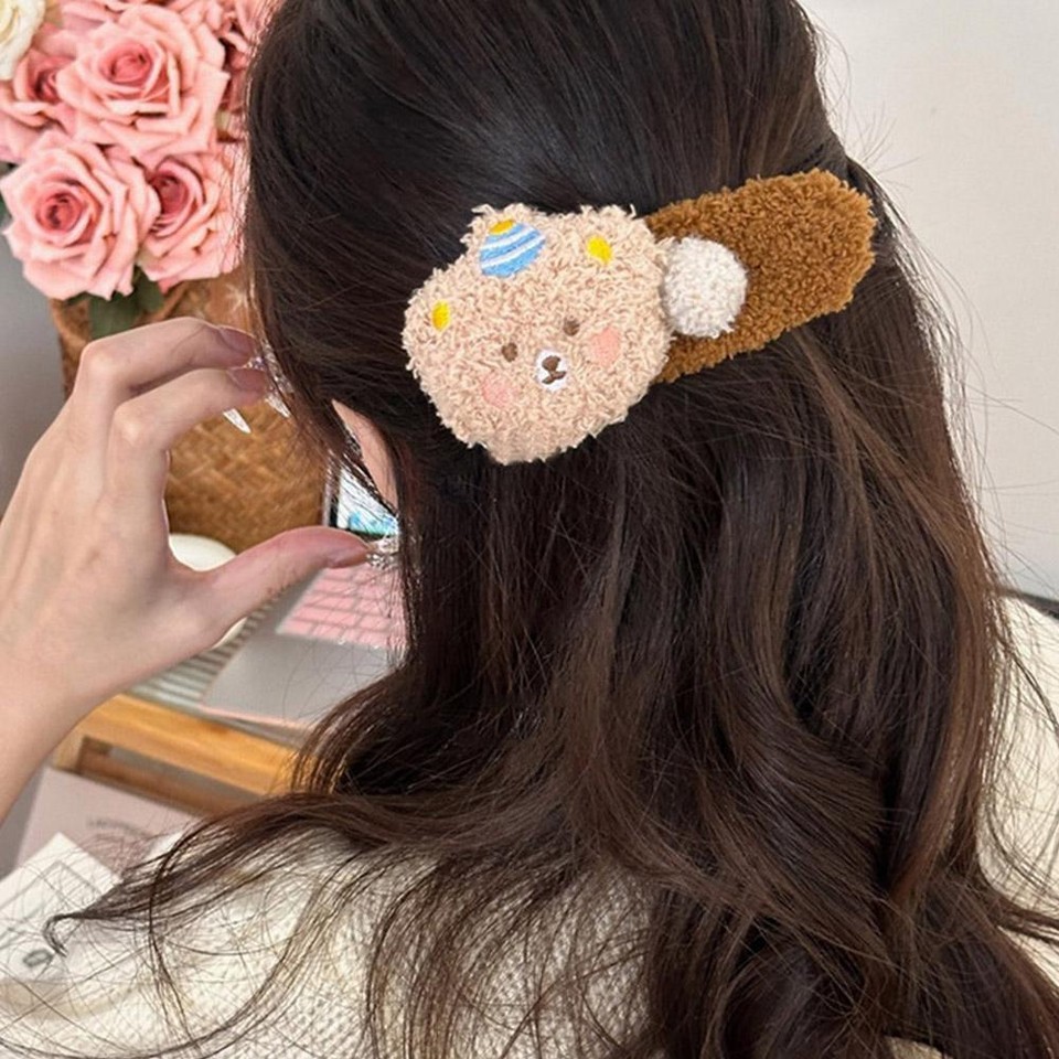 Plush Pudding Bear and Duckbill Clip Creative Cute Unique Hair
