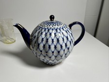 Lomonosov Russian Imperial Porcelain 22K Gold Cobalt Net Teapot 3 Cup 5.5"