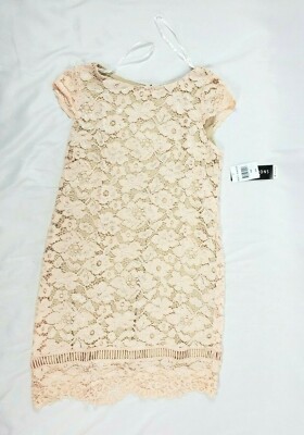 Perceptions NY Blush Nude Floral Lace Short Sleeve Sheath Dress, Petite  Medium