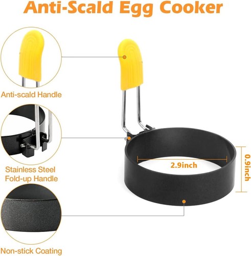 2 Pcs Round Egg Cooker Rings Stainless Steel Non Stick Egg Mcmuffin Maker Egg - Picture 3 of 11