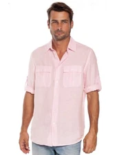 Island Company Men's Linen Pilot Shirt Long Sleeve: Bellini Sz:L RETAILS $145.00