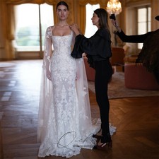 Elegant Appliqued Mermaid Wedding Dress Open Back Spaghetti Straps Bridal Gown