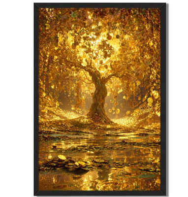 Golden Tree of Wealth Framed Canvas Print Luxury Abstract Wall Art Decor