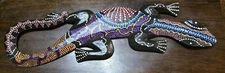 19½" Gecko Lizard Carved Painted Wooden Wall Hanging Tribal Design
