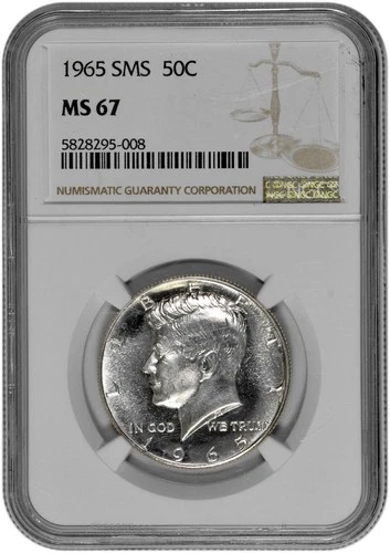 1965 SMS 50c Kennedy Half Dollar NGC Graded MS 67 Light Cameo in New Holder