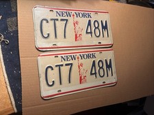 New York License Plate Pair Statue Of Liberty Matching Pair 1986 Base CT7 48M
