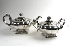 Solid Silver Sterling Hamilton & Co Melon Teapot Sugar Bowl Indian 1558g  c1860