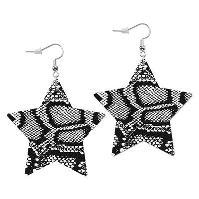 Snake Texture Leather Earrings White and Black Snakeskin Rough Pattern Star Faux