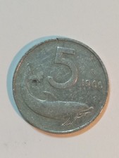 Italian Republic Coin 5 Lire Dolphin Italy 1966