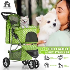 Pet Stroller 3 Wheels Foldable Dog Cage Travel Carrier Puppy Cage w/Cup Holder