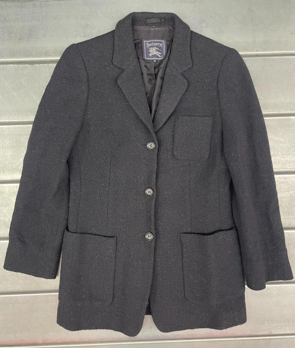 Chaqueta Blazer Burberry Vintage Mujer 40 EE. UU. M Negra 3 Botones Algodón Mezcla Angora