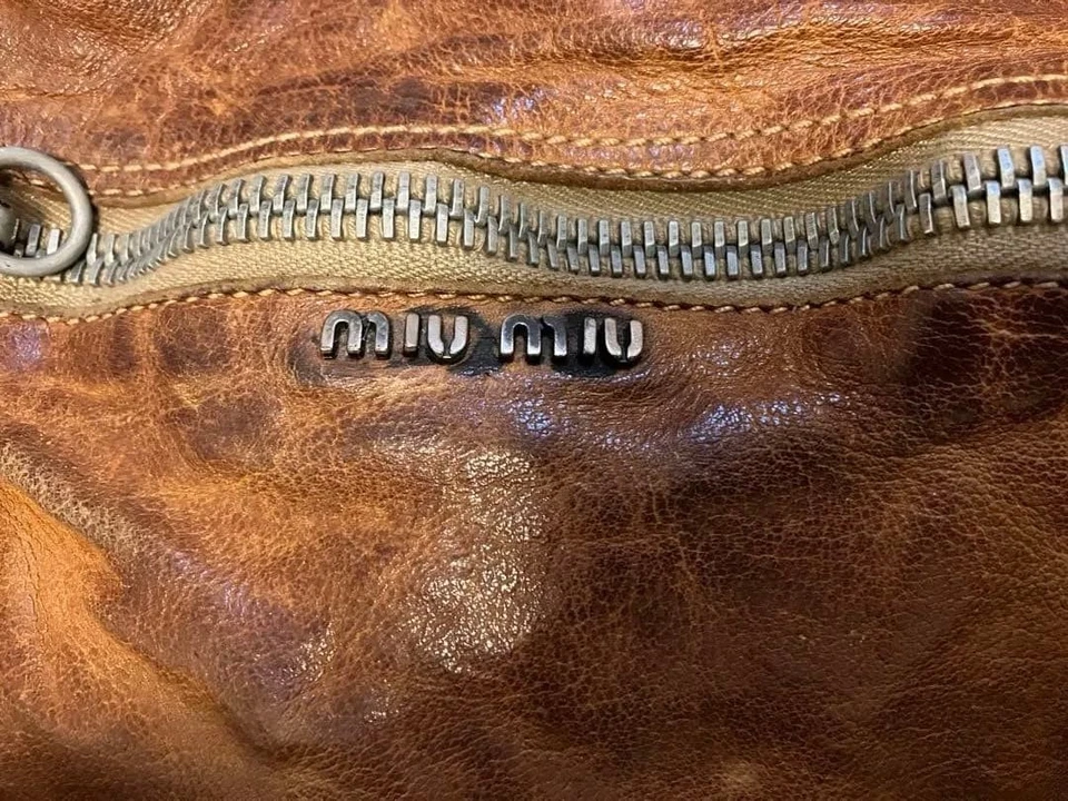 Bolso de Hombro Miu Miu Archive Flor Bolso de Mano Cuero Marrón Tachuelas Floral Y2K Foto 2 de 4